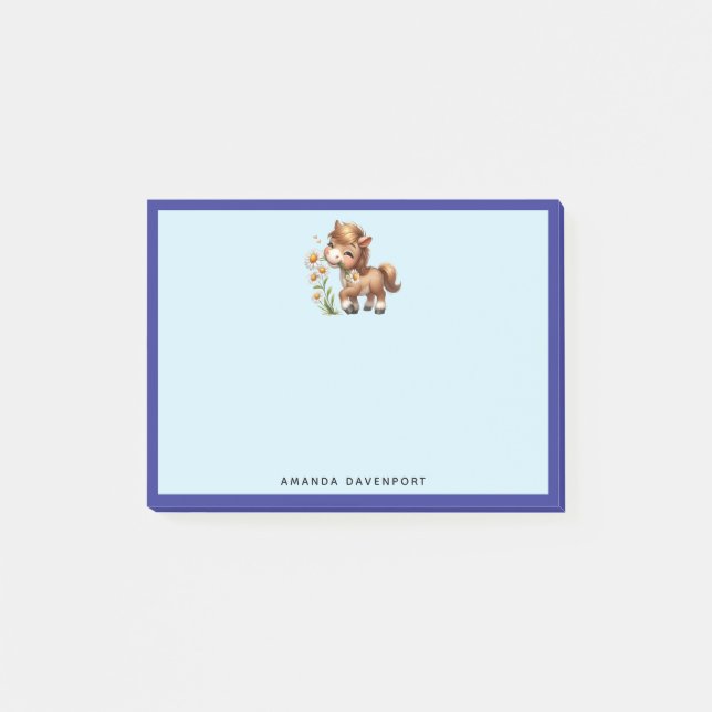 Niedlich Pony Eating Daisies Post-it Klebezettel (Vorderseite)