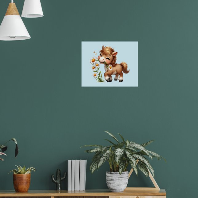 Niedlich Pony Eating Daisies Poster (Wohnzimmer 1)