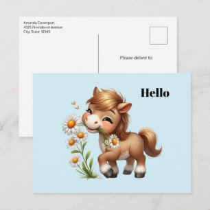 Niedlich Pony Eating Daisies Postkarte