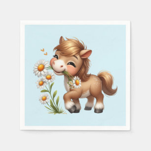 Niedlich Pony Eating Daisies Serviette