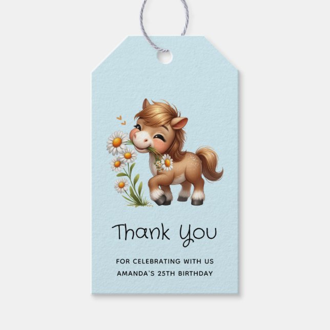 Niedlich Pony Eating Daisies Vielen Dank Geschenkanhänger (Vorderseite)