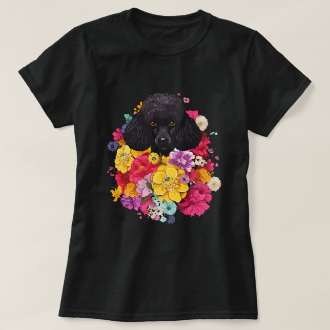 Niedlich Poodle Blume Bouquet T T-Shirt (Design vorne)