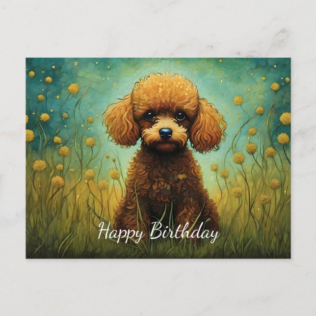 Niedlich Poodle Blume Glückwunsch zum Geburtstag Postkarte (Vorderseite)