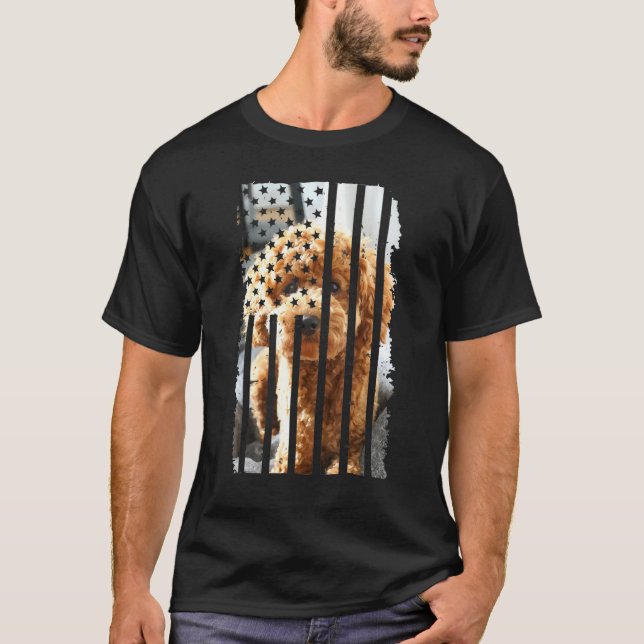 Niedlich Poodle Dog Picture Puppy American Us Flag T-Shirt (Vorderseite)