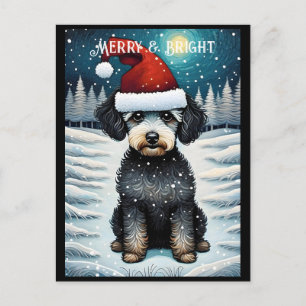 Niedlich Poodle Snowy Meadow Santa Puppy Urlaub Postkarte