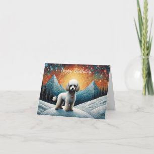 Niedlich Poodle Snowy Mountain Happy Geburtstag Karte