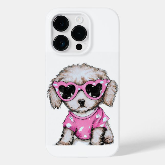 Niedlich Poodle Welpe mit rosa Sonnenbrille Case-Mate iPhone Hülle (Rückseite)
