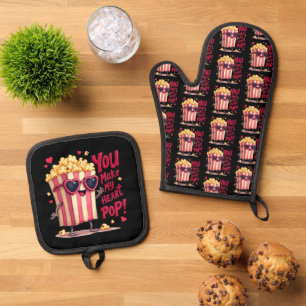 Niedlich Popcorn Valentine Sie machen mein Herz Po Ofenhandschuh & Topflappen-Set