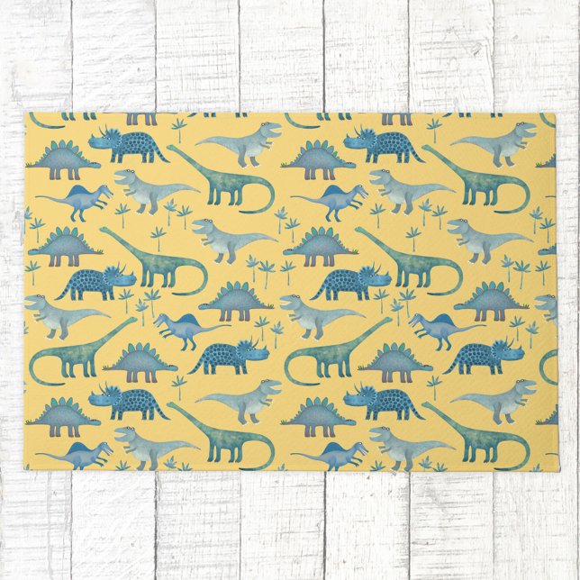 Niedlich prähistorisches Dinosaurier-Muster Gelb Fußmatte (Dinosaur pattern yellow doormat)