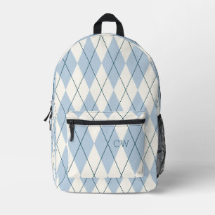 Niedlich Preppy Blue Raute Print Monogram Initials Bedruckter Rucksack