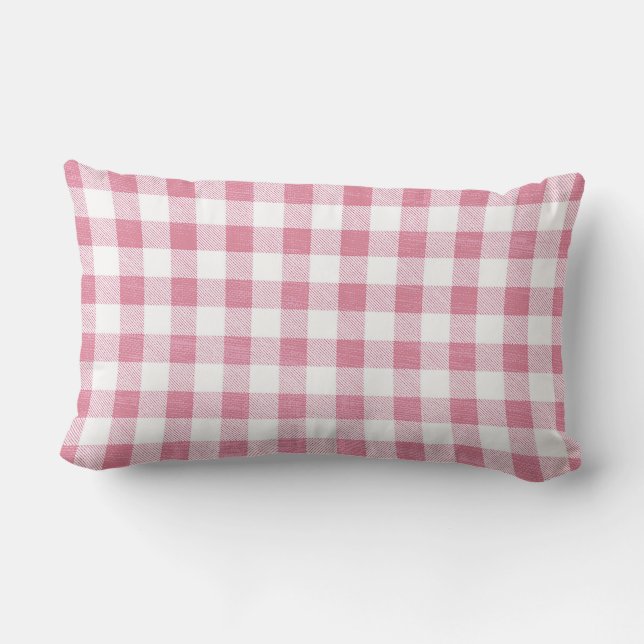 Niedlich Preppy Pink Gingham Kariertes Muster Lendenkissen (Rückseite)