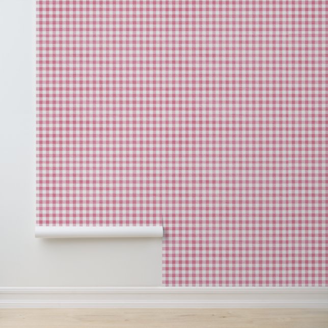 Niedlich Preppy Pink Small Gingham Kariertes Muste Tapete (Anwendung)