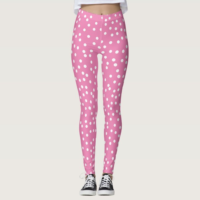 Niedlich- & Preppy-Polka-Punkte auf rosa Leggings (Vorderseite)