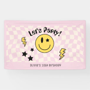 Niedlich Preppy Y2K Pink Retro Birthday Party Bann Banner