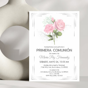Niedlich Primera Comunion Rosen Erste Kommune Einladung