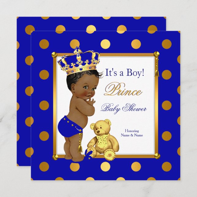 Niedlich Prince Baby Shower Boy Royal Blue Gold Et Einladung (Vorne/Hinten)