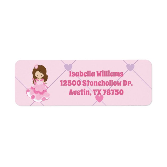 Niedlich Princess Girl Pink Kinder Rücksendeadress (Vorne)