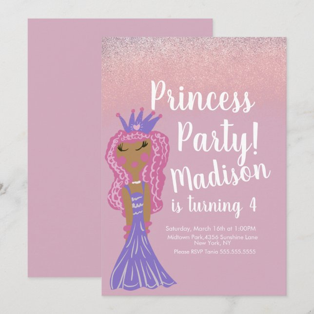Niedlich Princess Party Doodle Einladung (Vorne/Hinten)