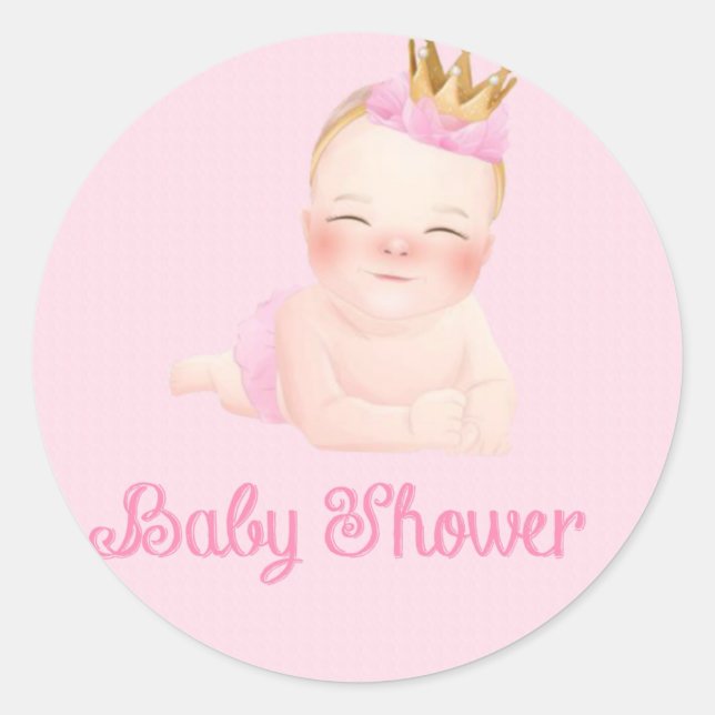 Niedlich Princess Pink Baby Dusche Runder Aufkleber (Vorderseite)