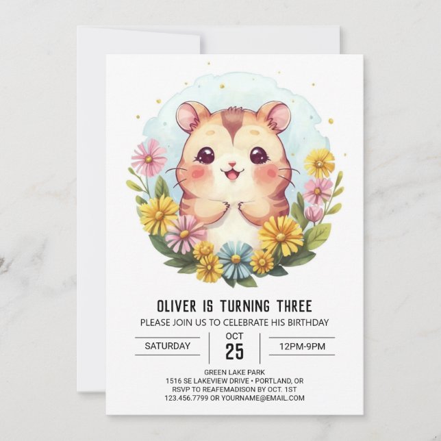 Niedlich Printable Hamster Birthday Einladung (Vorderseite)