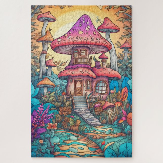 Niedlich Psychedelic Mushroom House Illustration Puzzle (Vertikal)