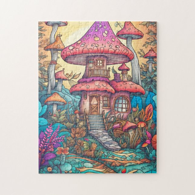 Niedlich Psychedelic Mushroom House Illustration Puzzle (Vertikal)