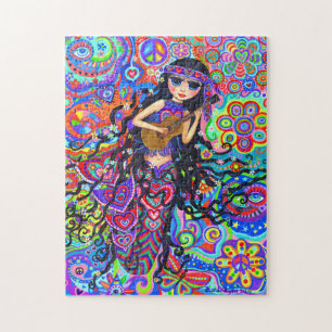 Niedlich Psychedelisch Hippie Mermaid Girl Guitar Puzzle