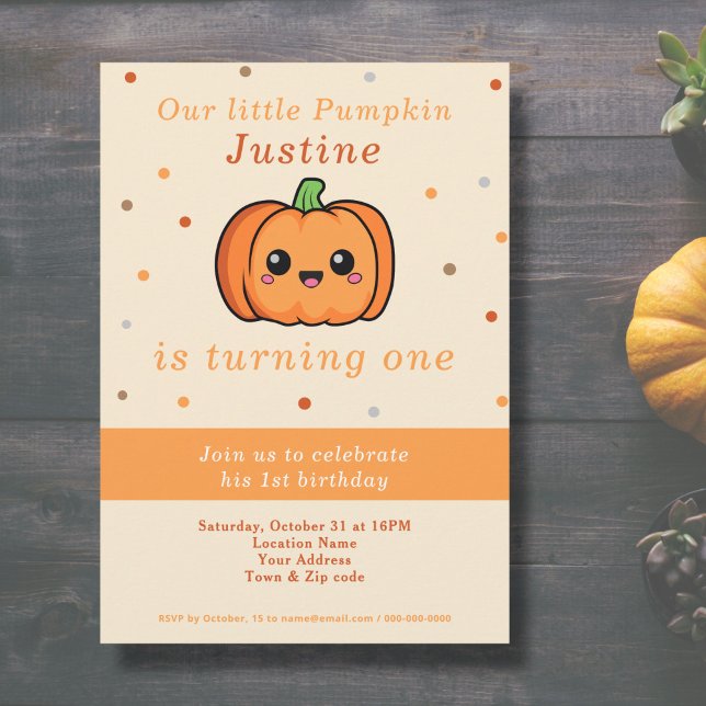 Niedlich Pumpkin 1. Geburtstag Einladung (Cute Pumpkin 1st Birthday Invitation )