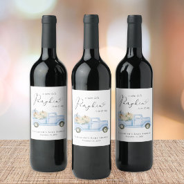 Niedlich Pumpkin Blue Truck Watercolor Babydusche Weinetikett