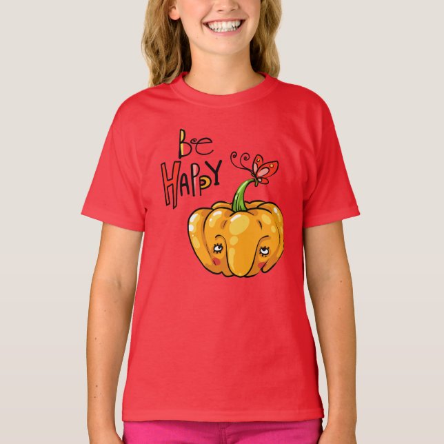Niedlich Pumpkin "Hi" T-Shirt (Vorderseite)