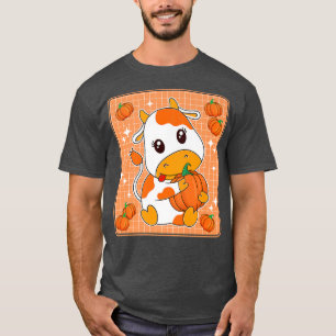 Niedlich Pumpkin Orange Milk Kuh Print Kawaii Aest T-Shirt