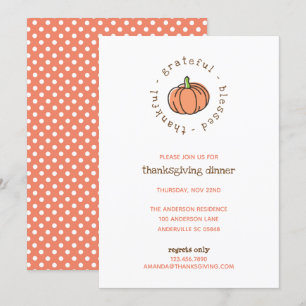 Niedlich Pumpkin Thankful Polka Dots Erntedank Einladung
