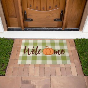 Niedlich Pumpkin Willkommen Wordart on Fall Green  Fußmatte
