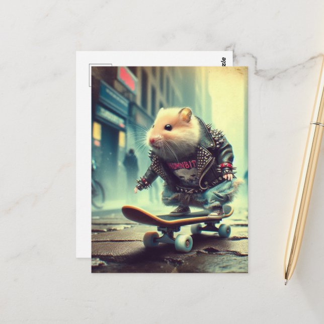 Niedlich Punk Rock Goth Skateboarding Hamster Postkarte (Vorderseite/Rückseite Beispiel)