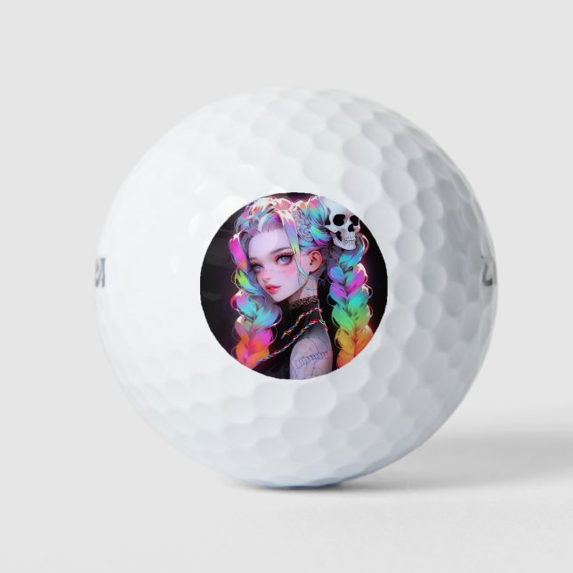 Niedlich Punk Rock Skull Goth Rainbow Braid Anime  Golfball (Vorderseite)