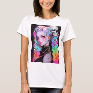 Niedlich Punk Rock Skull Goth Rainbow Braid Anime  T-Shirt