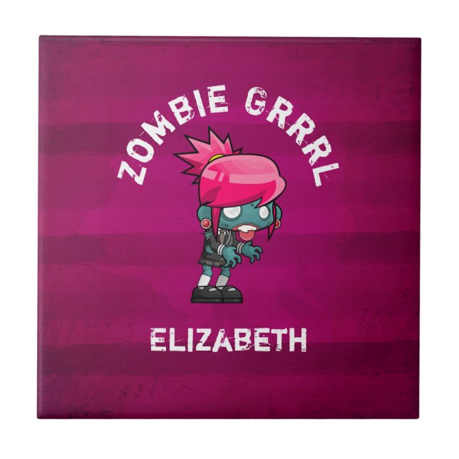 Niedlich Punk Rock Zombie Grrrl Personalisiert Fliese (Vorderseite)
