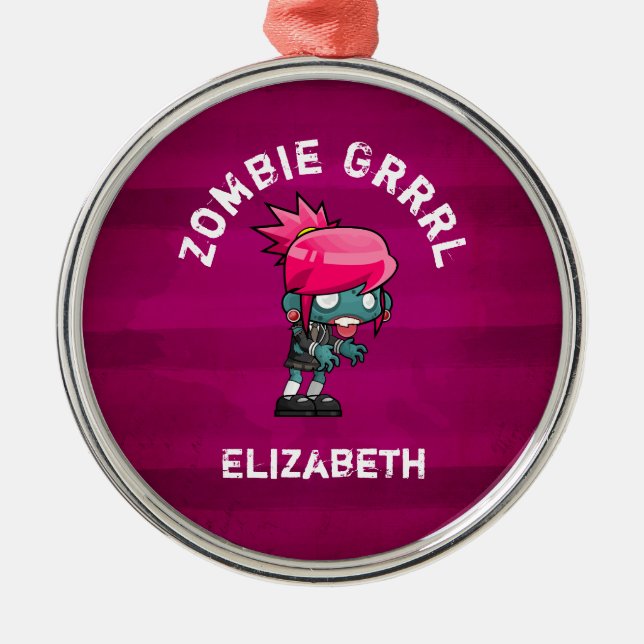 Niedlich Punk Rock Zombie Grrrl Personalisiert Silbernes Ornament (Vorne)