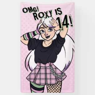 Niedlich Punk Teen Girl Pink Cartoon 14. Geburtsta Banner
