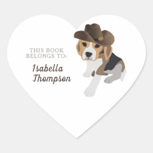 NIEDLICH PUPPPY HUND BROWN COWBOY HAT NAMEN BUCHZE Herz-Aufkleber