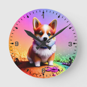 Niedlich Puppy Corgi Dog-36475 Runde Wanduhr