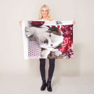 Niedlich Puppy English Bulldog Weihnachten Fleecedecke