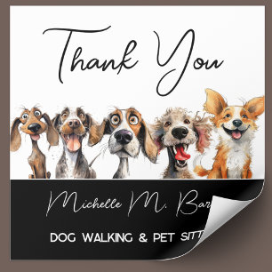 Niedlich Puppy Modern Dog Walker Vielen Dank Quadratischer Aufkleber