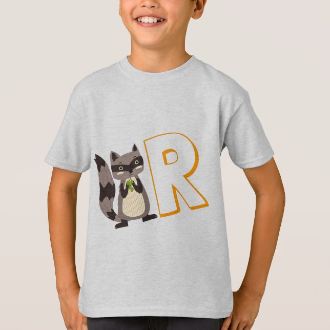Niedlich R für Raccoon - Kinder Englisch ABCD Alph T-Shirt (Vorderseite)