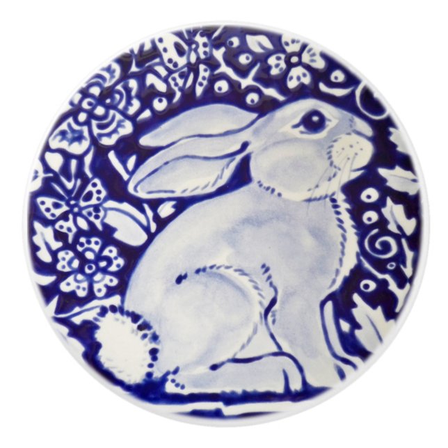 Niedlich Rabbit Blue White Woodland Animal Dedham  Keramikknauf (Vorderseite)