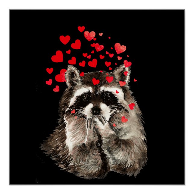 Niedlich Raccoon BlowKisses Funny Liebe Herz Poster (Vorderseite)