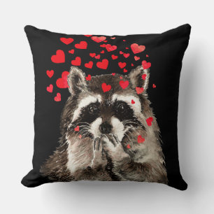 Niedlich Raccoon Blown Kisses Liebe Herz Kissen