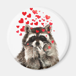 Niedlich Raccoon Blown Kisses Liebe Herz Magnet