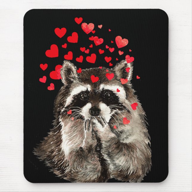 Niedlich Raccoon Blown Kisses Liebe Herz Mousepad (Vorne)