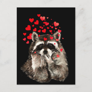 Niedlich Raccoon Blown Kisses Liebe Herz Postkarte